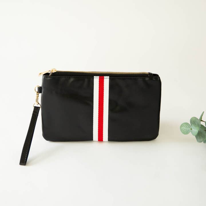 Funky Monkey Fashion - Wholesale Wristlet - $2.97 Closeout Preppy Stripe Zipper Clutch - Red/White