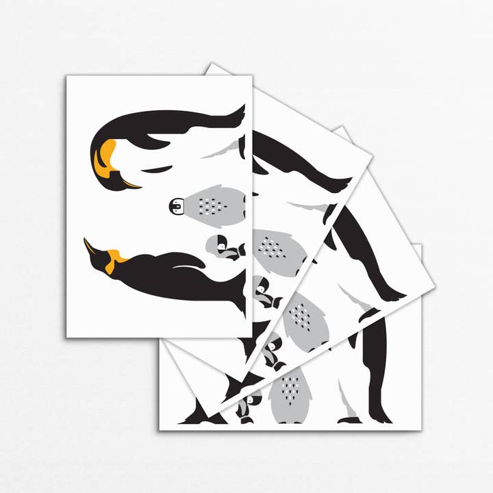 'Penguin and family' Greetings card for wholesale by Rachel Hunt Illustration