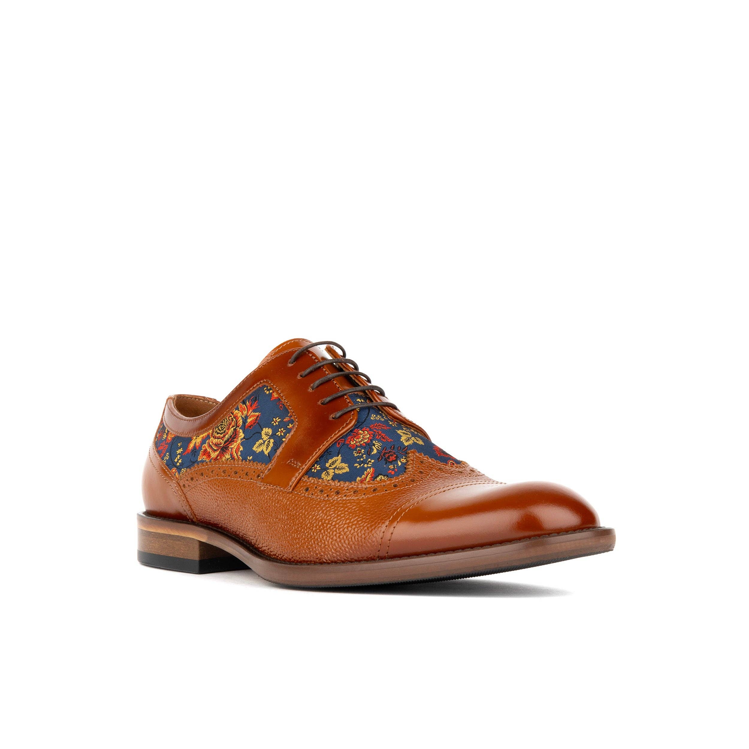Embassy London – wholesale Oxford shoes – Men′s – Orlando - Tan & Blue Flowers - Men's leather dress shoe with floral print1