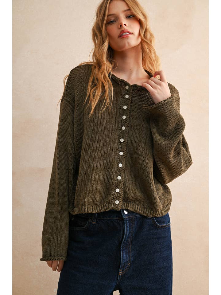 MIOU MUSE - Wholesale Knit Sweater - Women's - J5433 LIGHT WEIGHT BUTTON FRONT CARDIGAN9