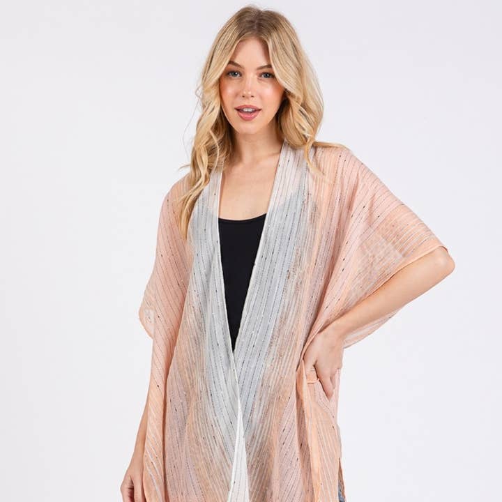 Tweekleurige Gestreepte Cover Up Kimono voor wholesale door Collections by Fame Accessories