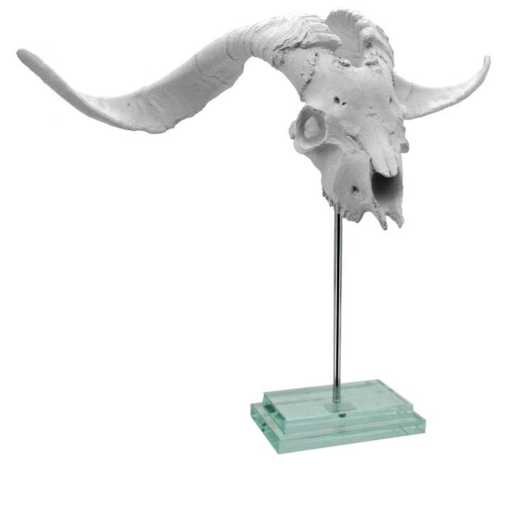 White Goat Skull Double Step Glass Base for wholesale by Modern World by Contrast Inc.