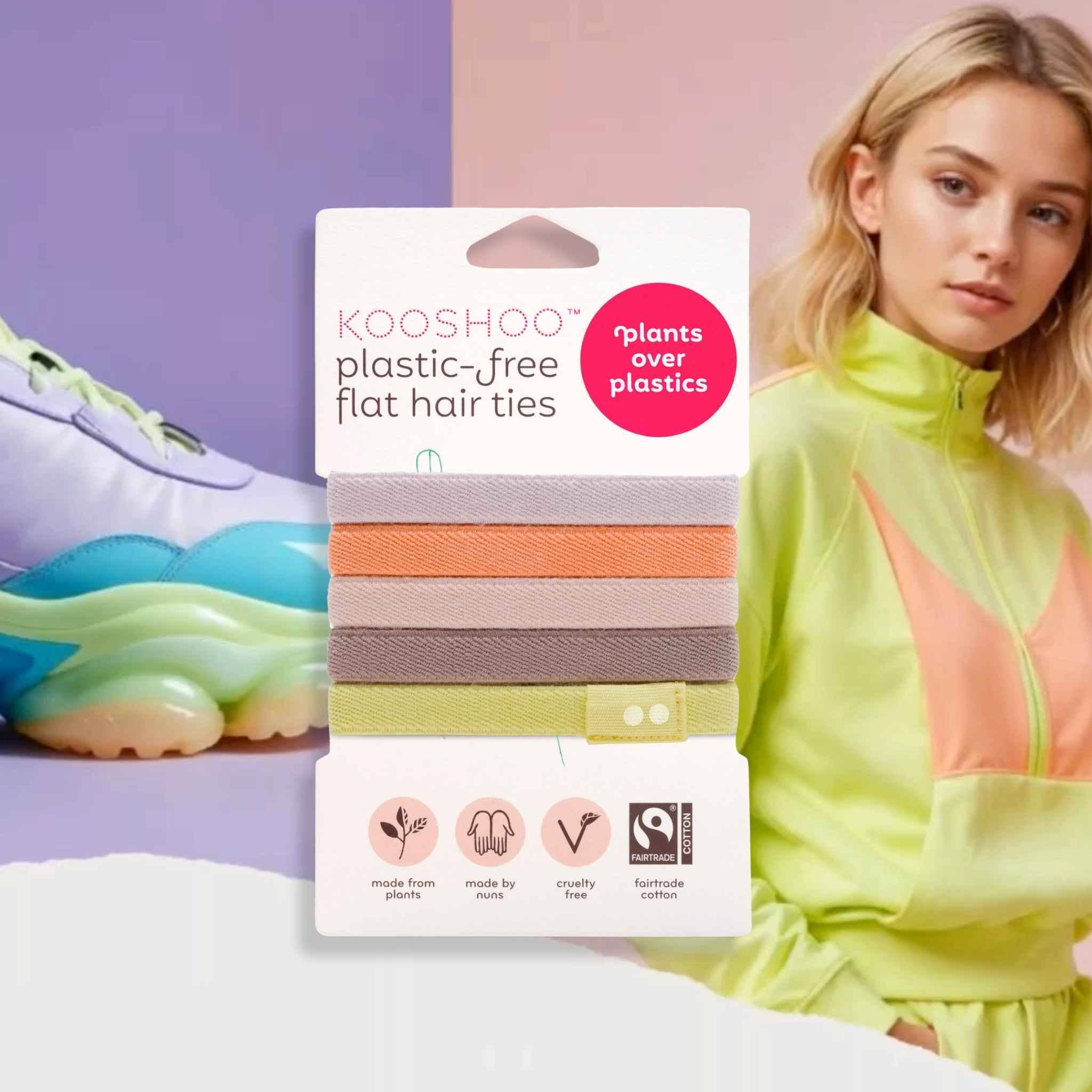 KOOSHOO – wholesale Hair tie – Plastic-free Flat Hair Ties Pastel Colors - Bright Spark3