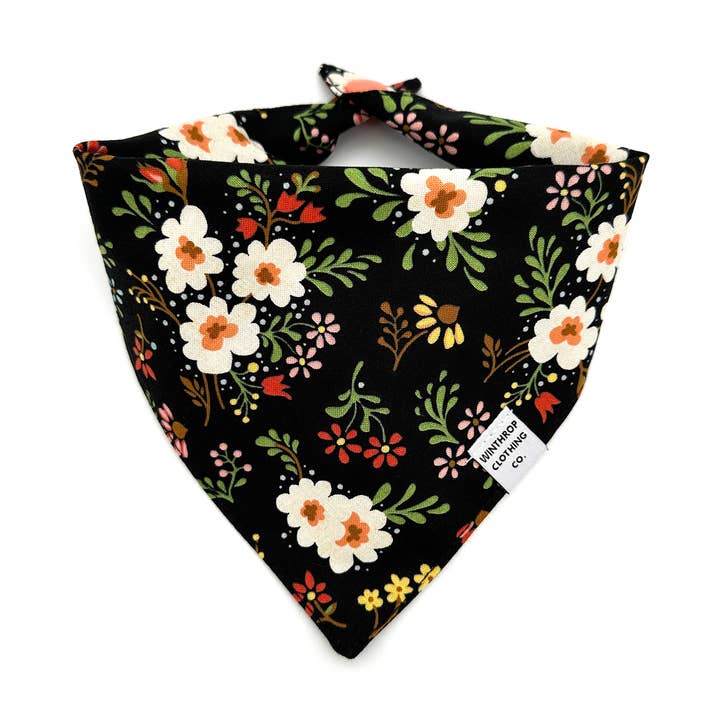 Black Floral Dog Bandana for wholesale by Winthrop Clothing Co.