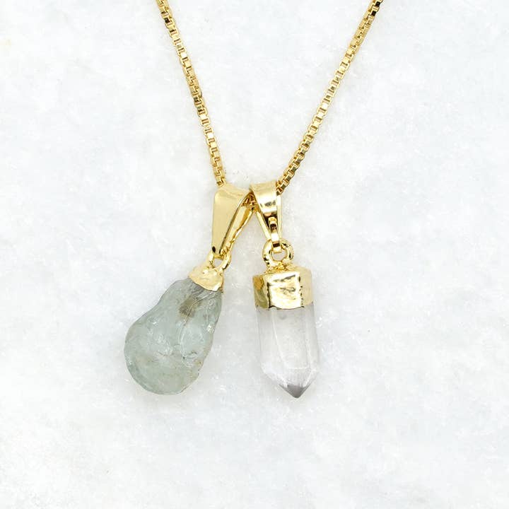 Anti Stress - Clear Quartz and Aquamarine - Necklace - Gold Plated for wholesale by Byart