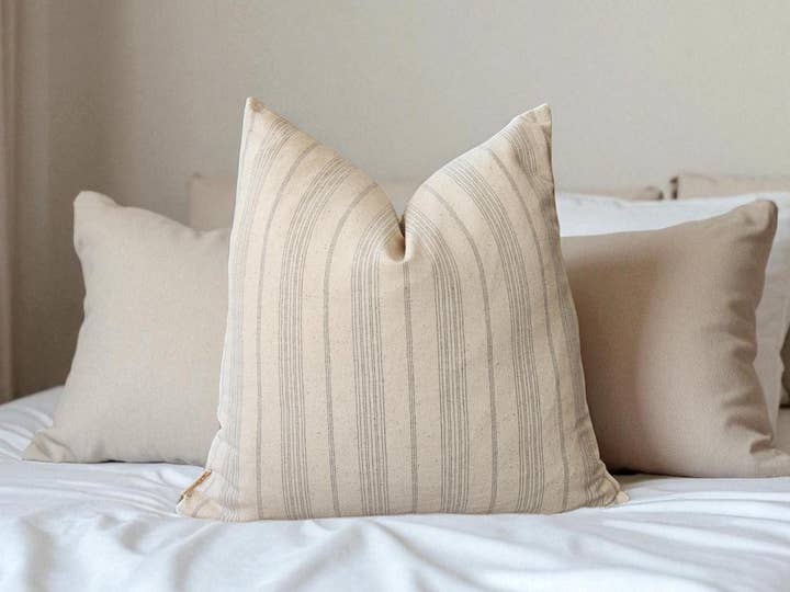 Miliva Home Store – wholesale Throw pillow cover – Striped Linen Throw Pillow, Boho Neutral Cushion, Fall Decor2