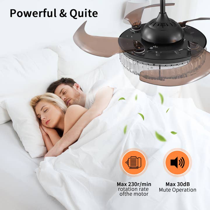 Black LED Retractable Ceiling Fan with Light and Remote Control for wholesale on Faire