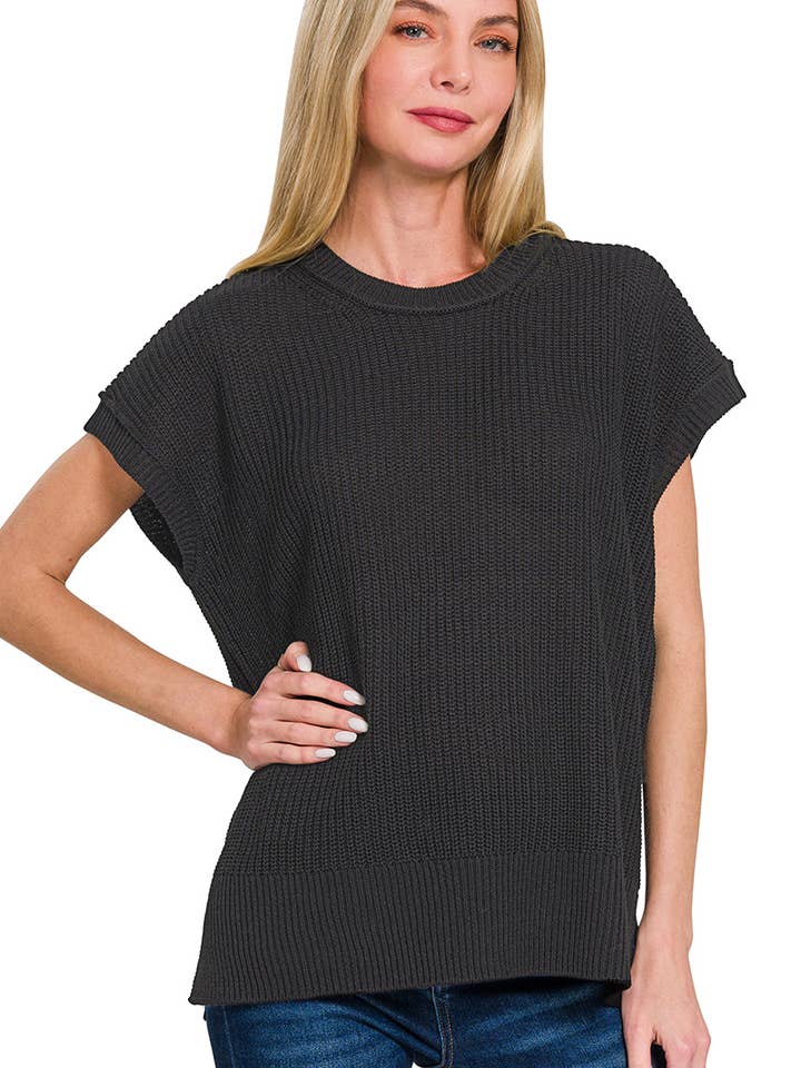 .SI-27231 Oversized Crew Neck Sweater Vest w/ Side Slits for wholesale by 42POPS