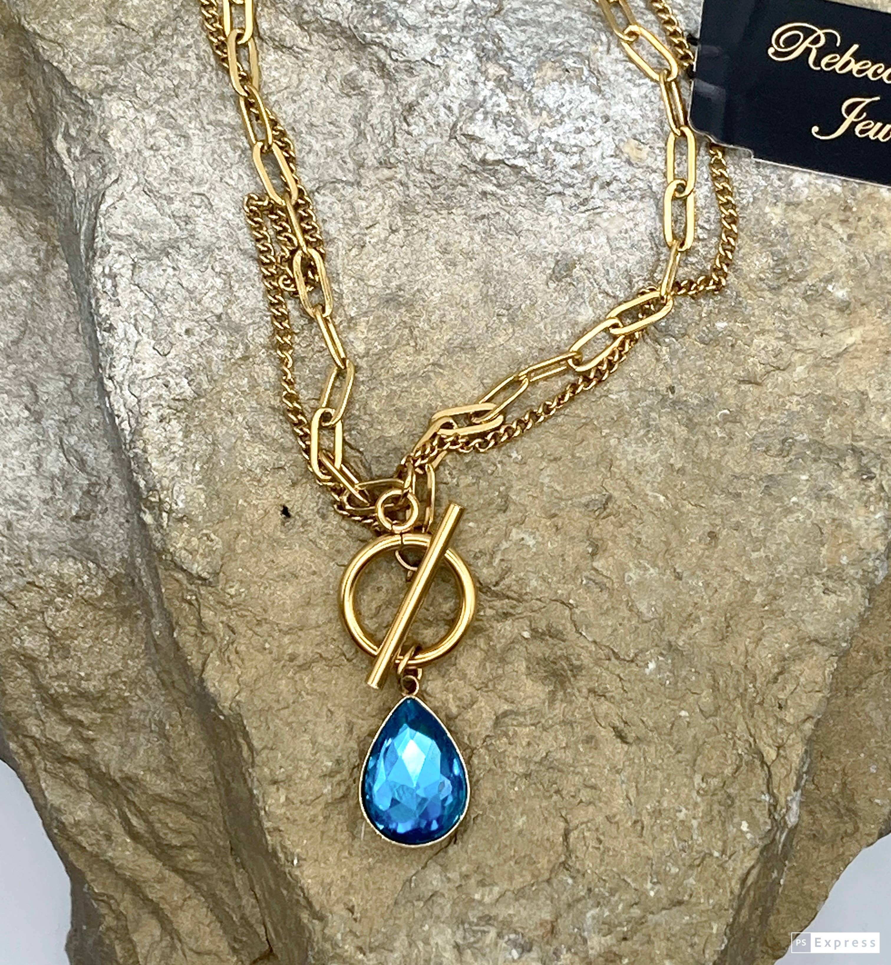 Rebecca Ray Jewelry - Wholesale Pendant/Charm Necklace - Gold Double Strand Toggle Necklace with Crystal Teardrop2