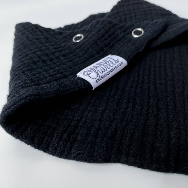 Charley Charles - Wholesale Bandana Bib - BLACK Lightweight Cotton Gauze Baby Bandana Bib2