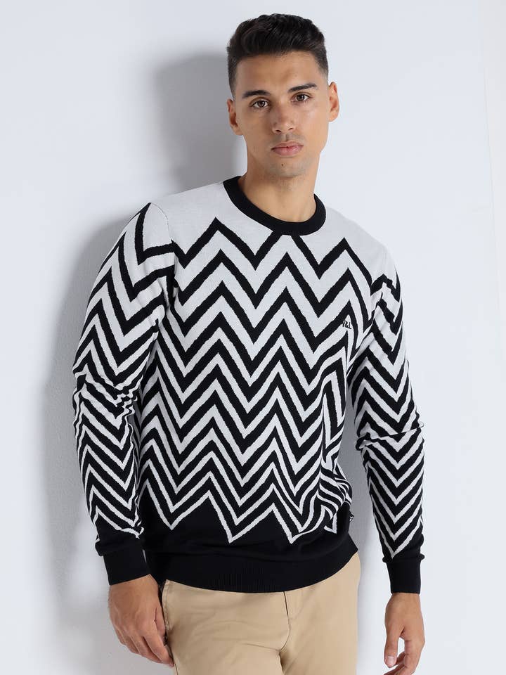 V&LUCCHINO - Geometrisk sweater med rund hals for engroshandel hos PAUSANT SHOP ONLINE
