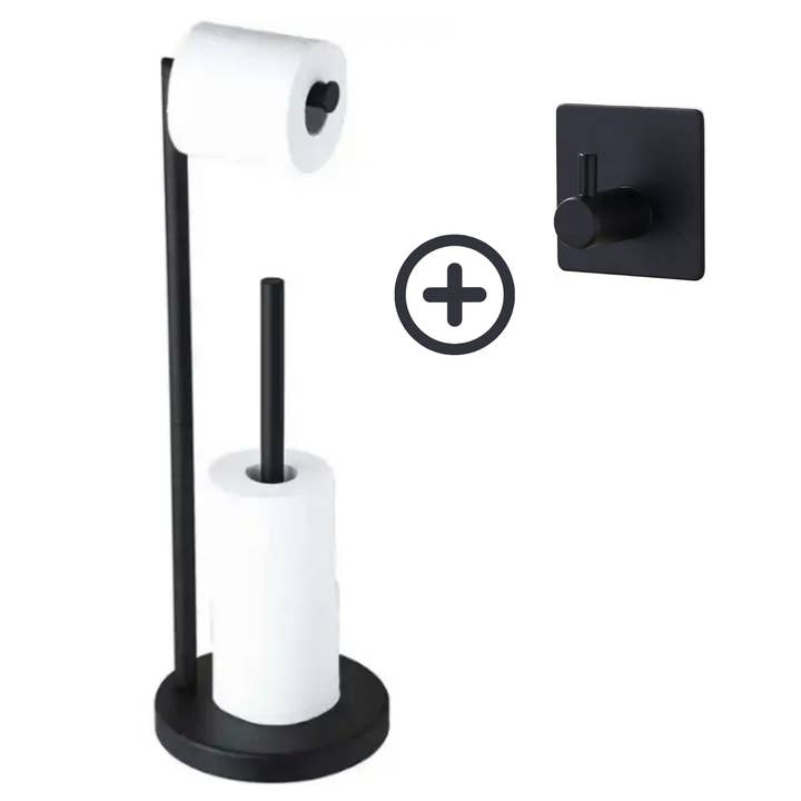 Coopley - Standender Toilettenpapierhalter - Toilettenpapierhalter - Luxus-Reserverollenhalter - Premium - Inkl. Handtuchhaken - Schwarz für den Großhandel von Keuze Koop