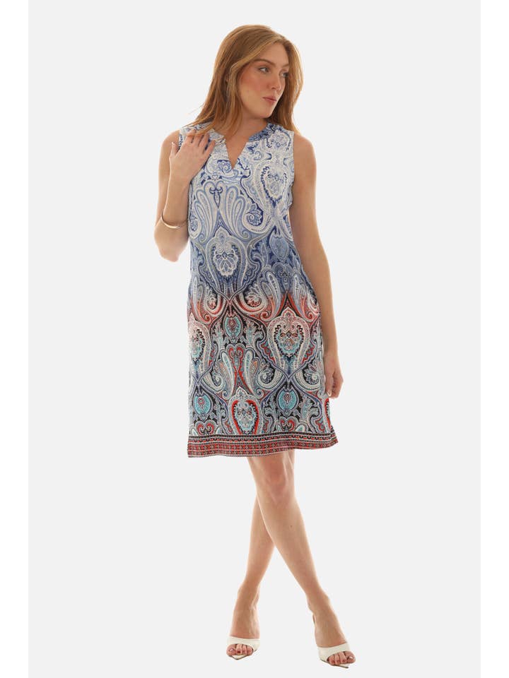 Shoreline Wear. INC - Wholesale Dress - Women's - Sleevless Mandarin V-Neck Paisley Dress