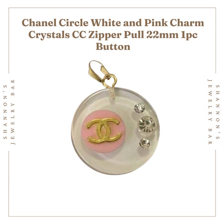 Shannon's Jewelry Bar – wholesale Individual charm/pendant – CHANEL Charm Zipper Pull Gold CC White and Pink Round 22mm 1