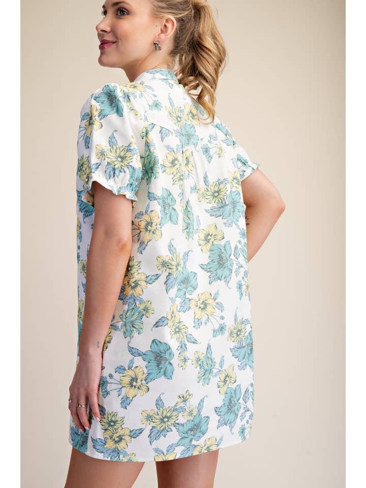 Glam - Wholesale Dress - Women's - Puff-Sleeve Floral Mini Dress7