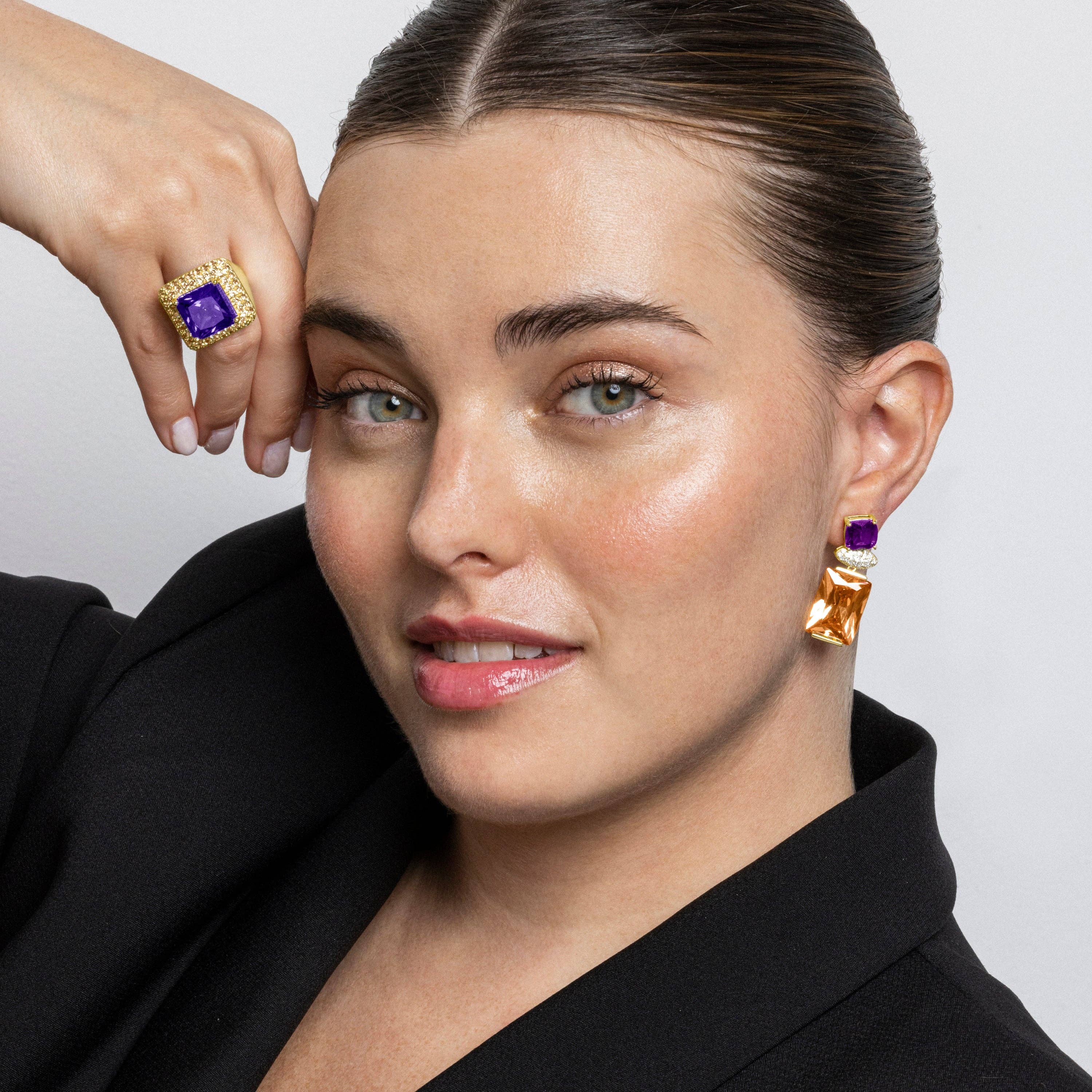 Luxenter - Wholesale Dangle Earrings - Pendientes Luxenter de Plata de Ley 925 y Circonita Champagne acabado oro 18k - Khay1