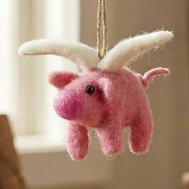Handmade Felt Flying Pig Hanging Decoration for wholesale by Felt So Good