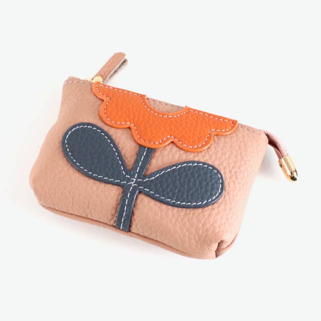 Pretty Persuasions - Wholesale Coin Purse - Women's - PL23002 Flower Applique Leather Coin Purse w/Keychain