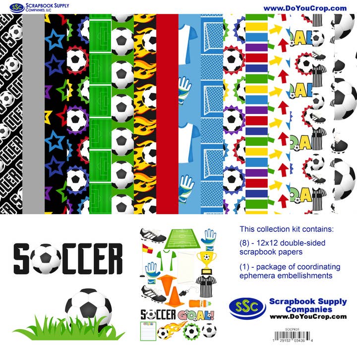 Soccer Season 12 x 12 Scrapbook Paper & Embellishment Kit by SSC Designs - 3 Kits for wholesale by SSC Wholesale
