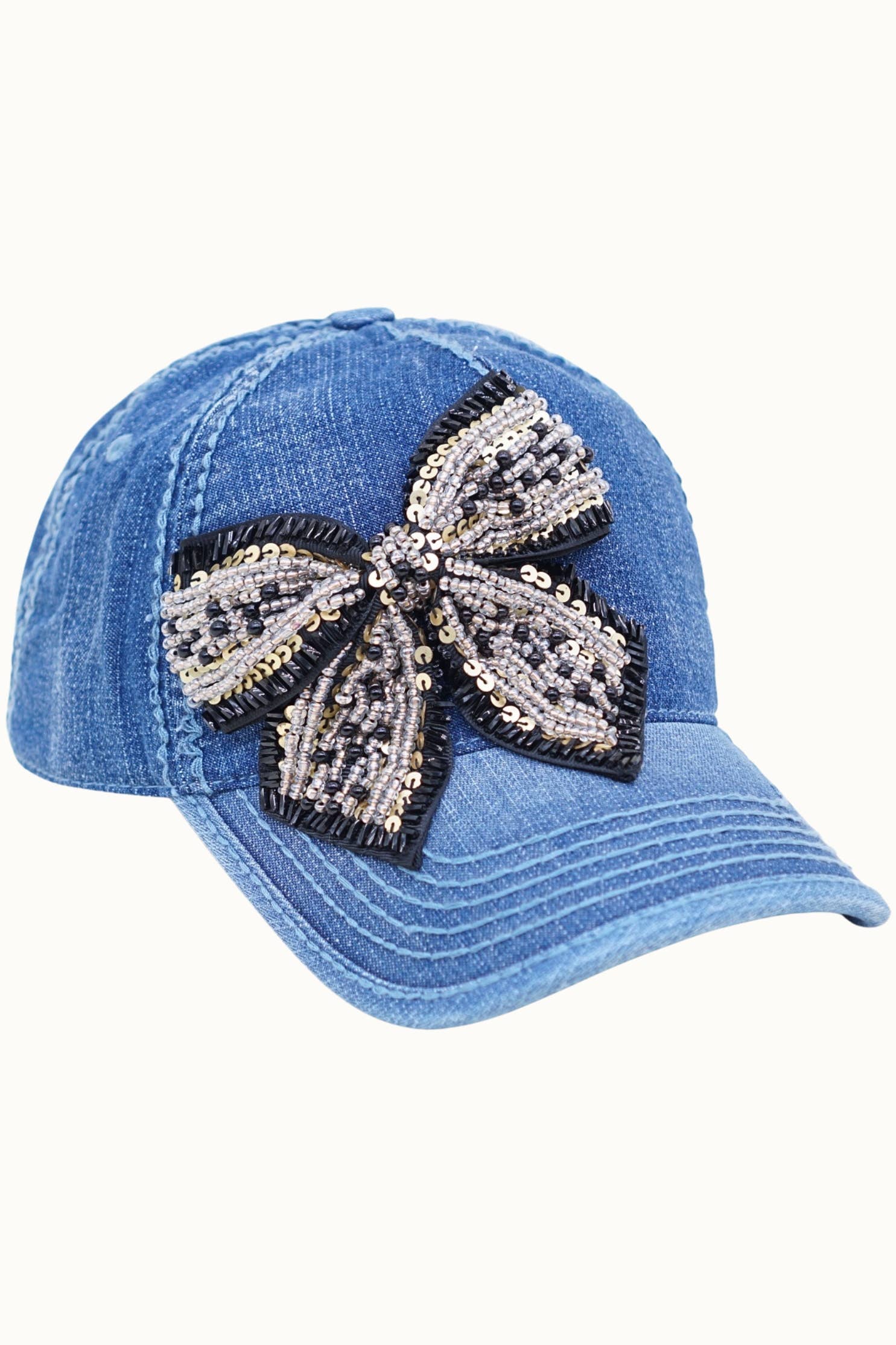 Olive & Pique – Engroshandel Kasket med hul til hestehale - Dame – Bejeweled Bow Pearl Bling Glitz Hestehale Kasket, Justerbar8