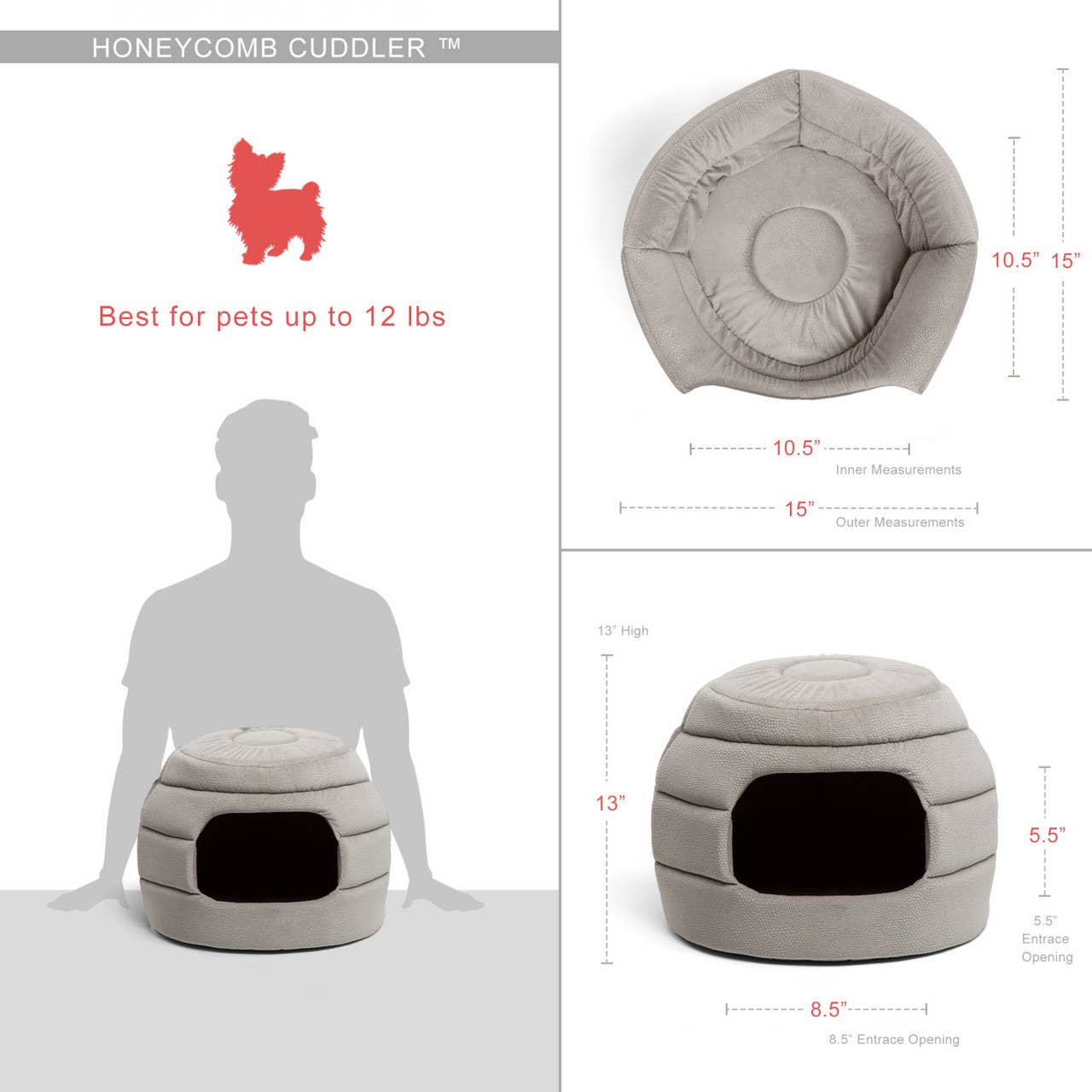 Pet Palette Distribution - Wholesale Pet Bed - Cat/Dog - Best Friends by Sheri 2-in-1 Honeycomb Pet Hut Cuddler Grey2