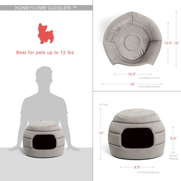 Pet Palette Distribution - Wholesale Pet Bed - Cat/Dog - Best Friends by Sheri 2-in-1 Honeycomb Pet Hut Cuddler Grey2