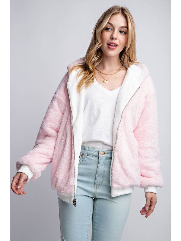 Pink Irene Wholesale - Wholesale Jacket – Women's - LONG SLEEVE TEDDY EARS REVERSIBLE FUR HOODIE10