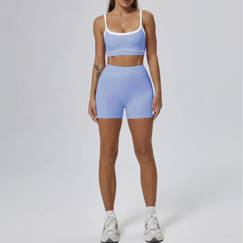 WONDERXFANS - Wholesale Activewear Set - Women's - Contrasting Color Sports Bra + High Waist Shorts 2-piece Set4