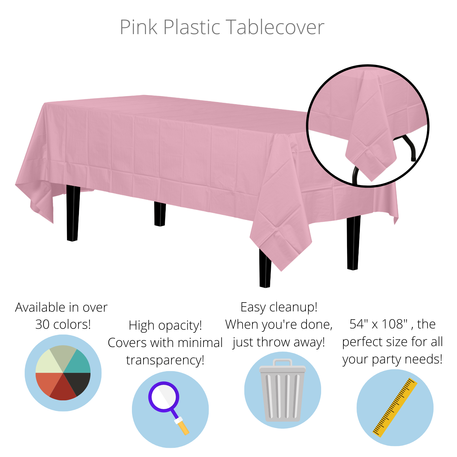 Pink Disposable Plastic Tablecloth - 54 in. x 108 in. for wholesale on Faire3