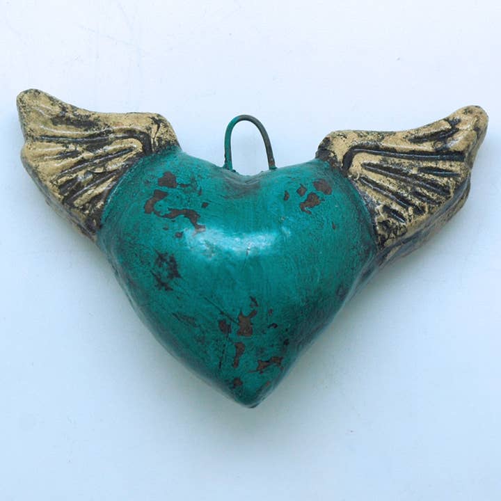 Contreras Designs - Wholesale Decorative Figurine - MXDH13- Mini Clay Turquoise Heart with Wings0