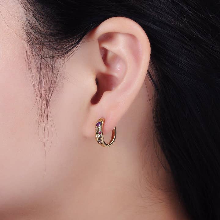 Aim Eternal - Wholesale Huggie Earrings - 14K Gold Filled Multicolor CZ Dot Marquise Heart 15mm Huggie Earrings | AE9161