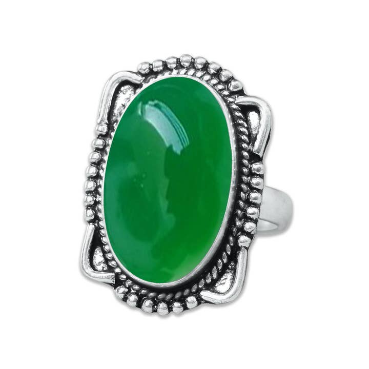 Handmade Jewels - Wholesale Cocktail/Statement Ring - Green Onyx Rings – Handmade, Silver-Plated, Assorted Boho Designs (US Sizes 6–10)4