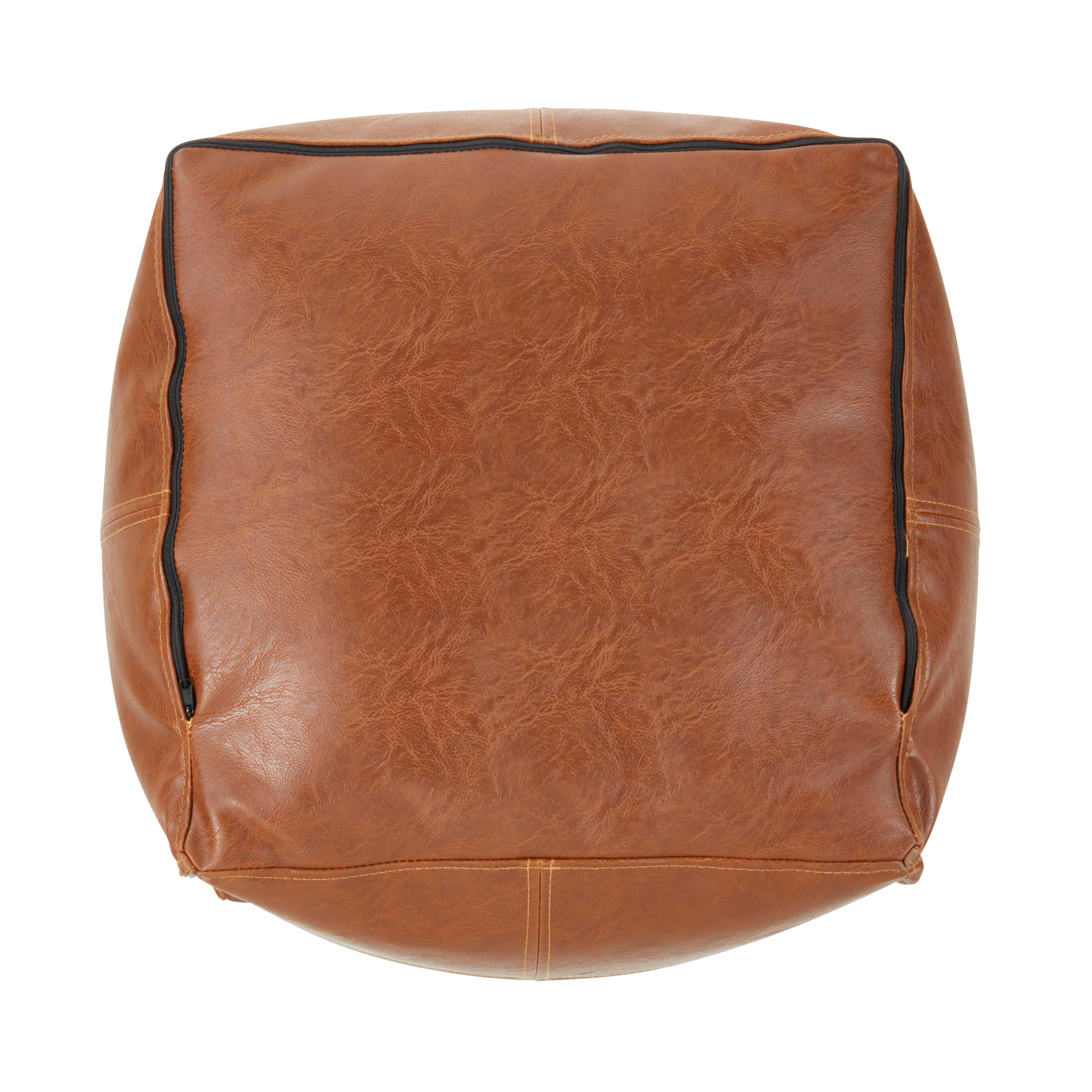 Brown Vintage Inspired Faux Leather Patchwork Pouf for wholesale on Faire1