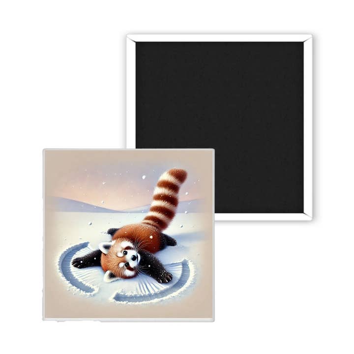 Sneeuwengel Rode Panda Magneet – 5x5 cm Vierkant voor wholesale door Uniquely Designed By Rebecca