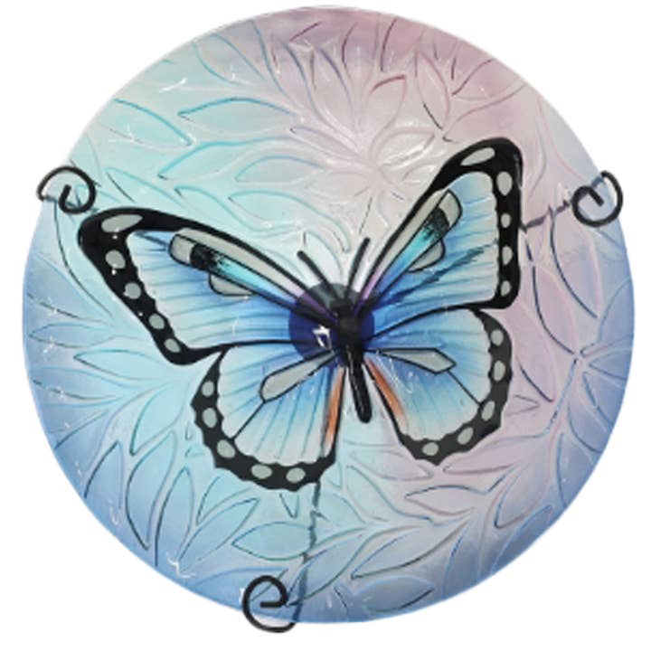 Continental Art Center - Wholesale Bird Bath - Butterfly Pattern Glass Bird Bath Garden Stake1