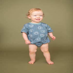 Smiley Face Bubble Romper, Happy Face Toddler Outfit, Cute Kids