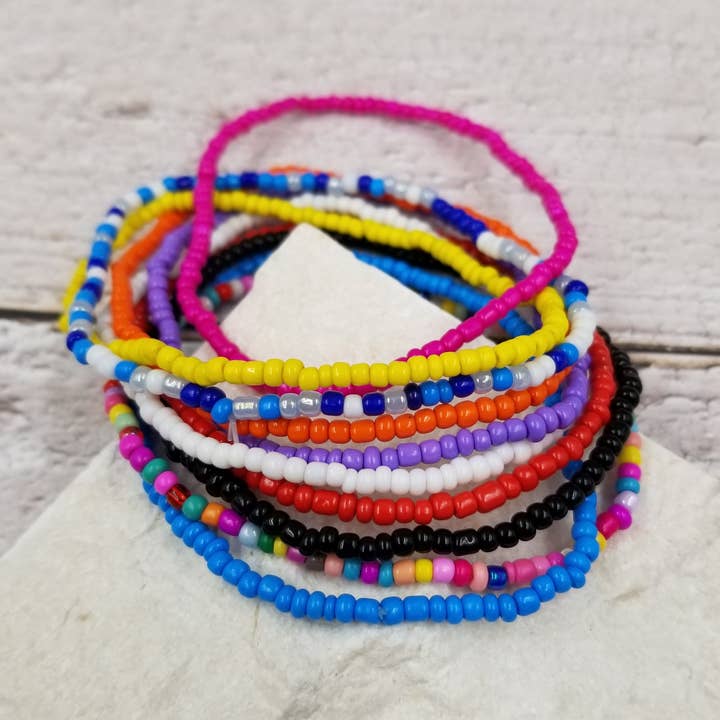 Rainbow Tiny Bead Beach Anklet Set Of 10 for wholesale by Treasure Wholesale