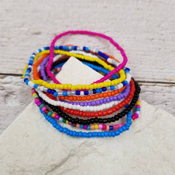 Rainbow Tiny Bead Beach Anklet Set Of 10 for wholesale by Treasure Wholesale