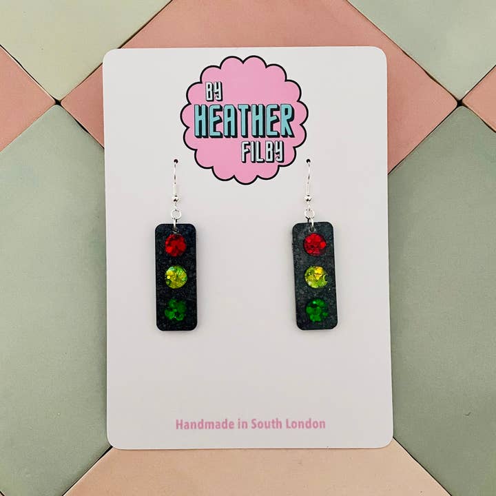 Traffic Light Glitter Resin Earrings for wholesale by By Heather Filby
