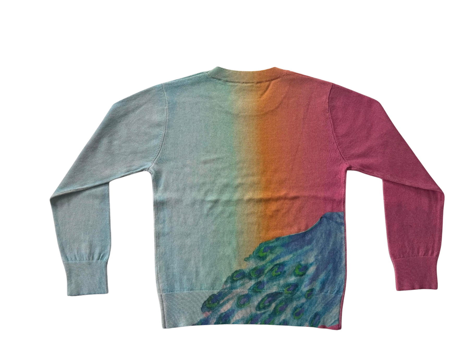 House of Marcel Apparel - Wholesale Graphic Sweatshirt - Women's - Peacock Ombre' Color Blocked 2-Ply Fine Knit Organic Cotton, Long-sleeve Sweater1