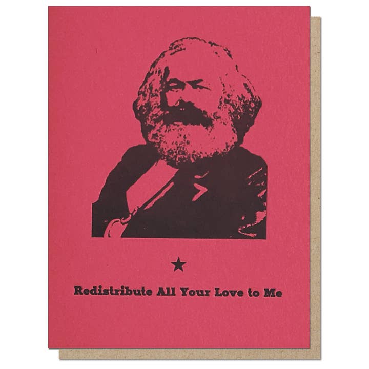 Marx Redistribute Love Card for wholesale by Guttersnipe Press Greetings