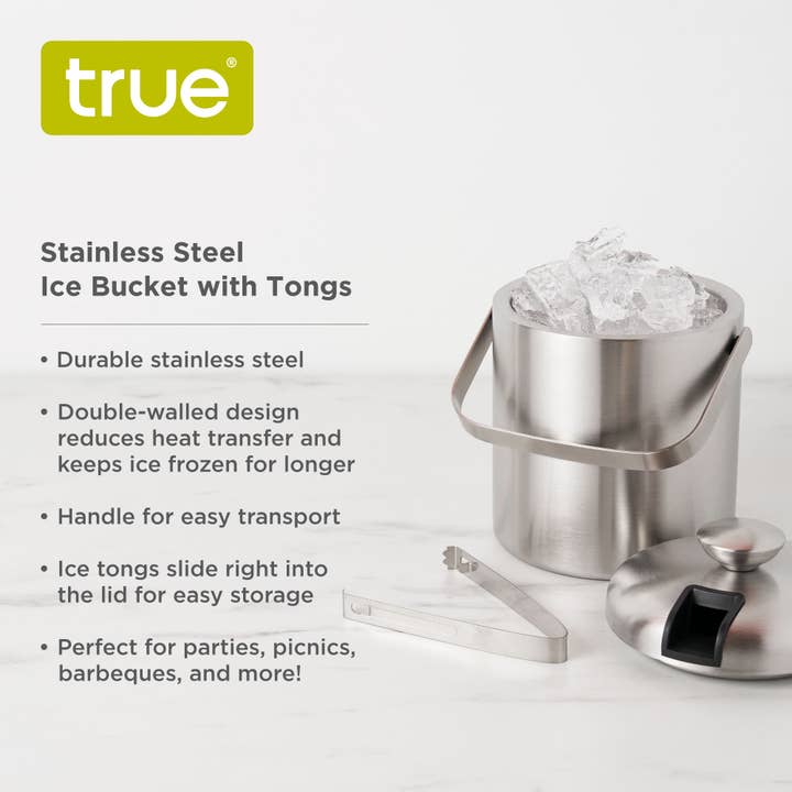 TRUE - Wholesale Ice Bucket - Insulated Stainless Steel Handled Ice Bucket w Lid and Tongs4