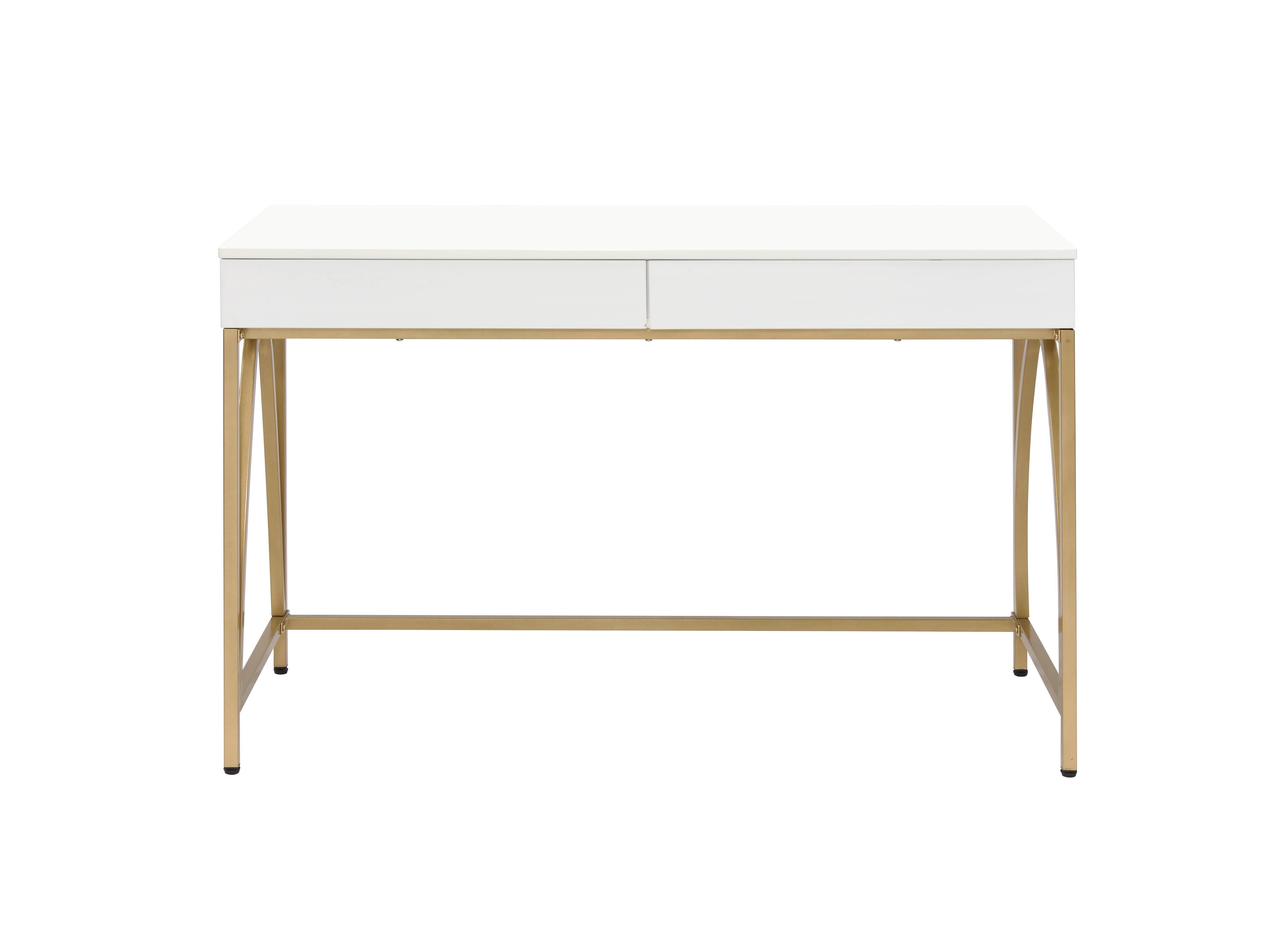 HomeRoots - Wholesale Console Table - 50" White And Gold Wood and Steel Vanity Table With Two Drawers0