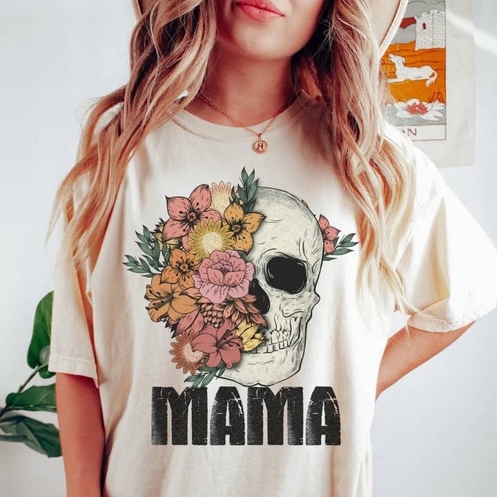 Floral Skull Mama Shirt, Mom Shirt, Mama shirt, Mother's Day for wholesale by Alaridesign