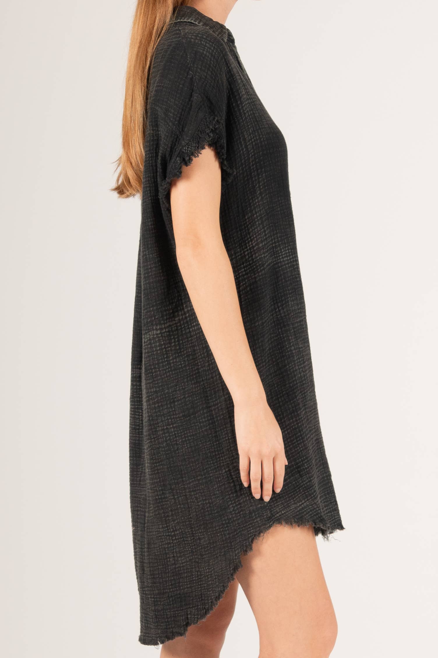 Before You Collection - Wholesale Dress - Women's - Washed Gauze Raw Edge Shirt Dress6