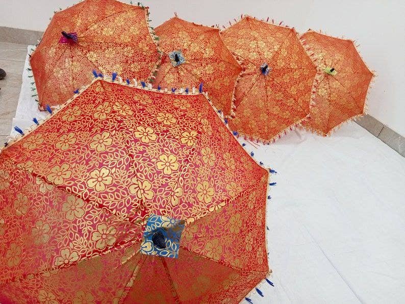 Bhawana Handicrafts - Venta al por mayor Paraguas - Mujer - Paraguas decorativo para boda con diseño floral indio, juego de 5 piezas7