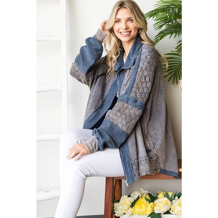 Oli&Hali - Wholesale Jacket - Women's - WASHED MIX MEDIA CROCHET LACE FRENCH TERRY JACKET7