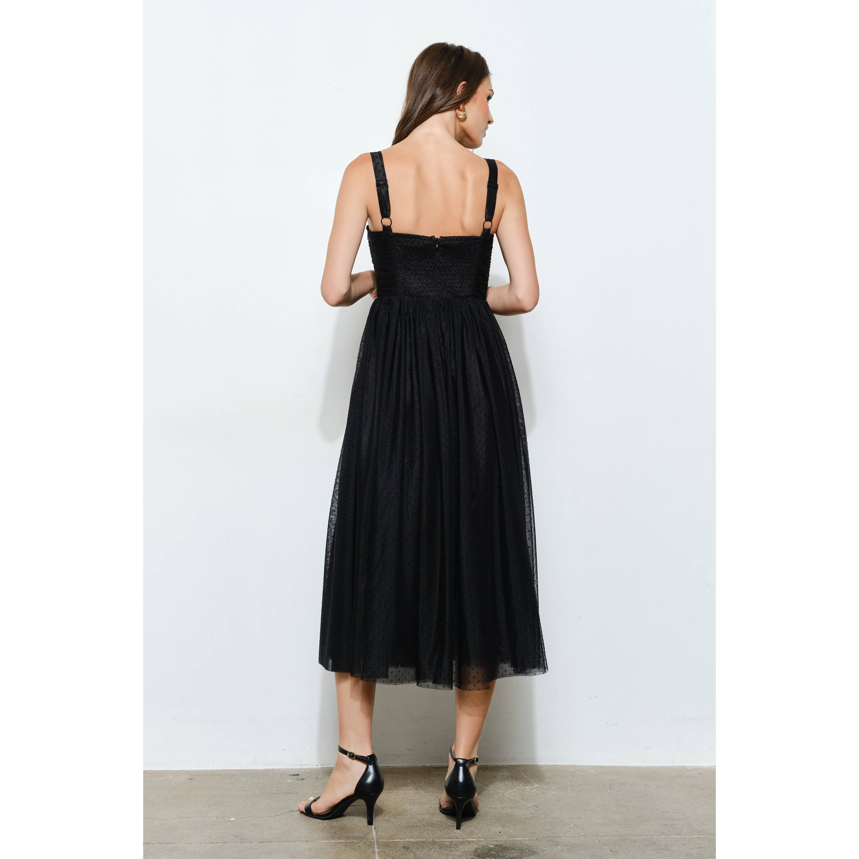 INA - Wholesale Dress - Women's - Polka Dot Tulle Bustier Midi Dress4