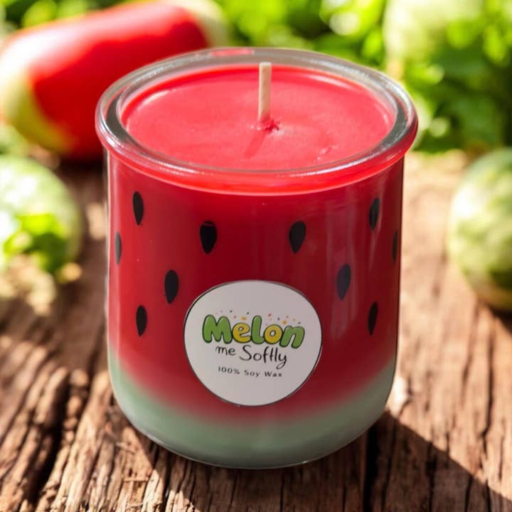 Handmade Watermelon Candle, Summer Party Favor, 5 oz for wholesale by Karly’s Candles