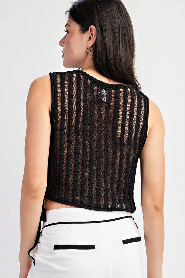 Edit by Nine - Wholesale Knit Top - Women's - TT4635 SLEEVELESS OPEN KNIT TOP W SIDE LACE UP DETAILS